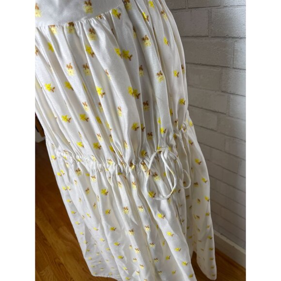 NEW! Stine Goya M Tulula Embroidered Daisy Midi Dress Open Back White Yellow - Picture 9 of 12